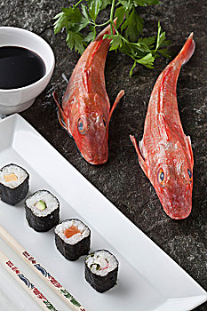 盘子,鲂鱼,鱼肉,寿司