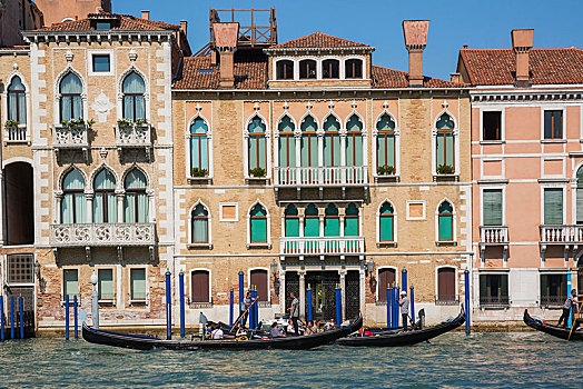 小船,大运河,正面,文艺复兴,建筑风格,住宅,宫殿,建筑,威尼斯,威尼托,意大利,欧洲