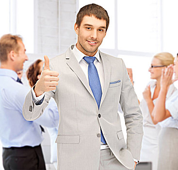 商务,成功,高兴,商务人士,展示,竖大拇指,办公室