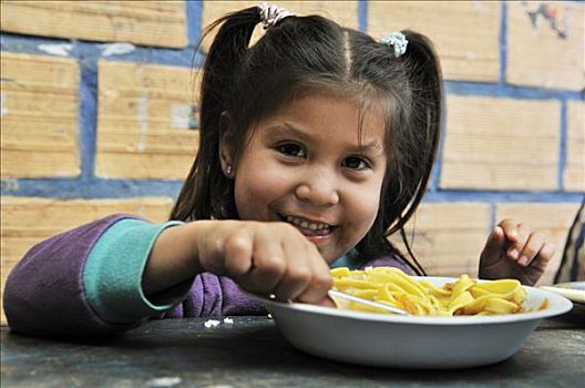 女孩,午餐,贫民窟,区域,计划,玻利维亚,南美
