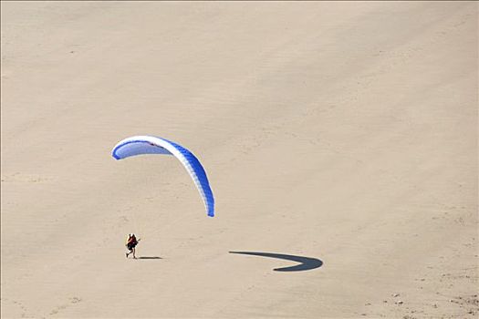 滑翔伞,降落,海滩,威尔士,英国,欧洲