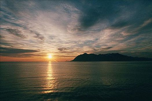 日落,黄昏,罗浮敦群岛,挪威