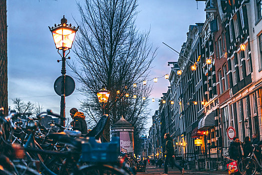 街景,阿姆斯特丹,黄昏