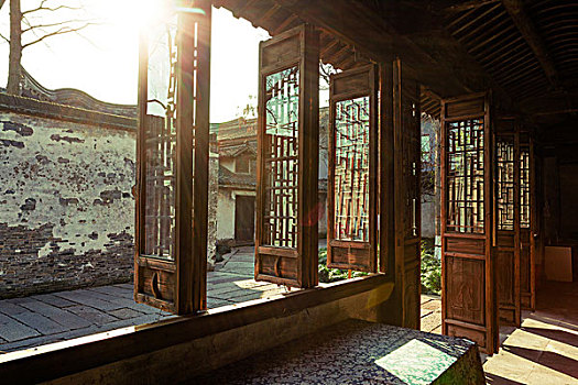 中国,旧式,房子,窗户
