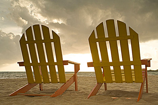 休闲椅,海滩,面对,加勒比海,伯利兹