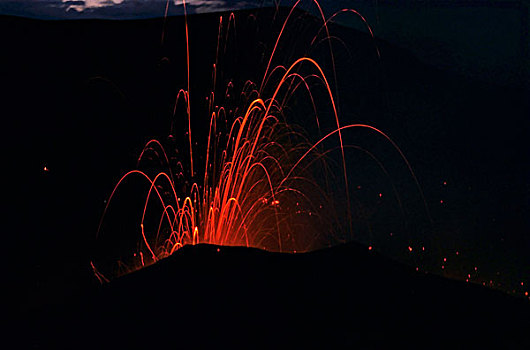 瓦努阿图,火山,喷发,夜晚