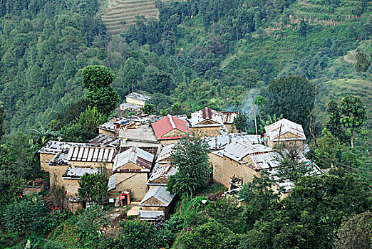 房子,丘陵地貌,高地,靠近,纳加阔特,巴克塔普尔,加德满都山谷,尼泊尔,亚洲