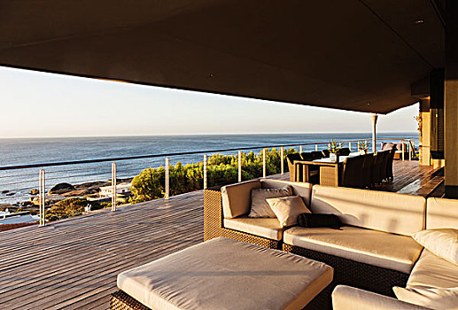沙发,桌子,奢华,内庭,远眺,海洋