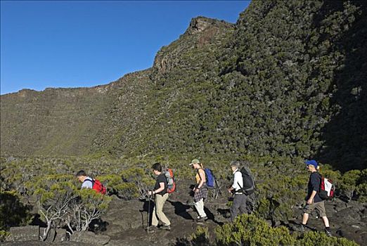 远足者,火山口,火山,留尼汪岛,法国,非洲