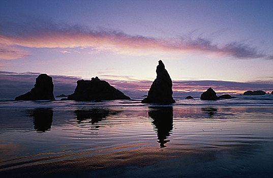 石头,海滩,日落,班登,加利福尼亚,美国