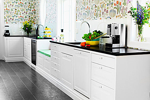 白色,厨房,黑色,仰视,彩色,花,壁纸