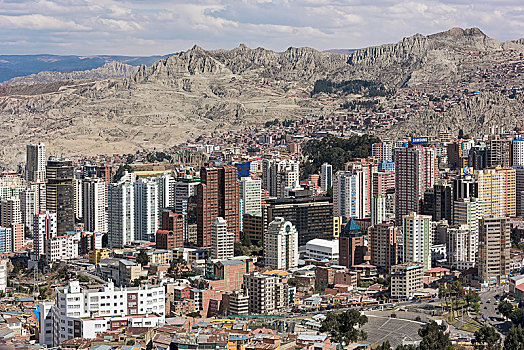 城市,摩天大楼,正面,荒芜,山,玻利维亚,南美