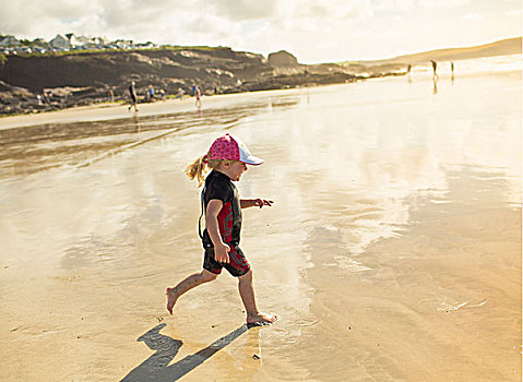 孩子,潜水服,太阳帽,沙滩