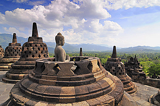 佛塔,佛像,婆罗浮屠,印度尼西亚