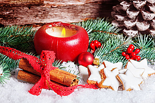 圣诞装饰,红色,蜡烛,肉桂星,降临节