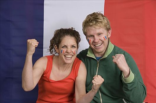 伴侣,微笑,法国国旗