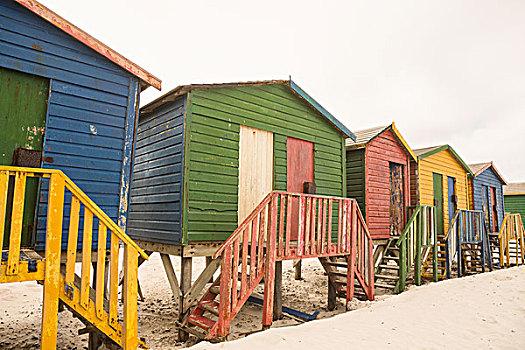 木质,彩色,小屋,沙滩,蓝天