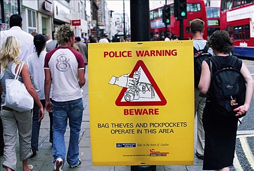 英格兰,伦敦,牛津街,警察,提示,标识,意识,窃贼