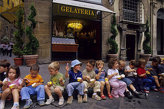 意大利,佛罗伦萨,街景,孩子,幼儿园,吃,冰淇淋