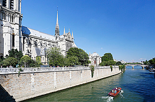 法国,巴黎,巴黎四区,巴黎圣母院,大教堂,游艇,航行,赛纳河