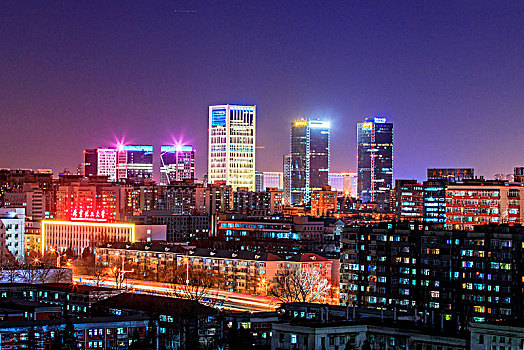 北京夜晚的北三环城市建筑