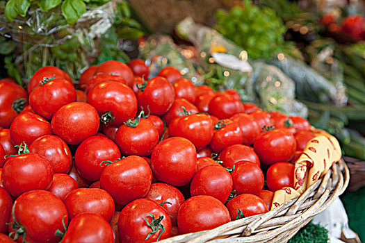 篮子,满,西红柿,市场