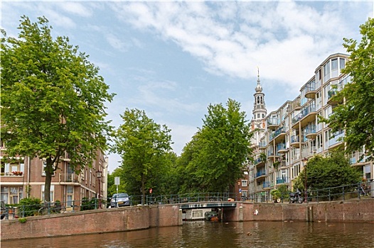 城市风光,阿姆斯特丹,运河,教堂,特色,房子,荷兰