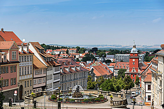 风景,城堡,技巧,喷泉,市场,市政厅,图林根州,德国,欧洲