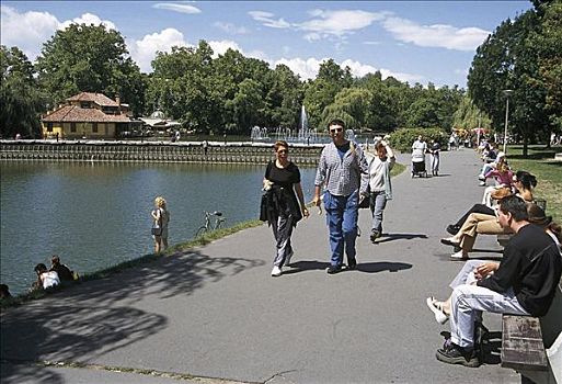 水塘,公园,游客,夏天,布达佩斯,匈牙利,欧洲,欧盟新成员