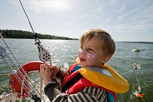 男孩,帆船,瑞典
