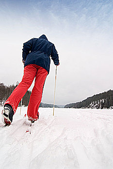 越野滑雪,室外,清爽,旅游,上方,冰冻,湖