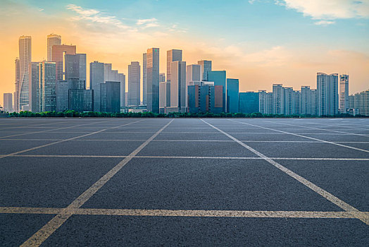 路面天际线和建筑背景图