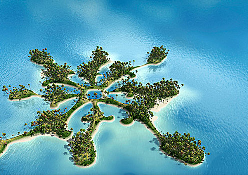 岛屿,棕榈树,形状,晶莹,插画