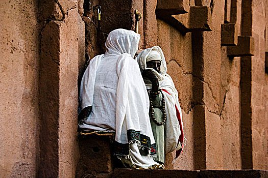 两个,修女,正面,教堂,拉里贝拉,埃塞俄比亚