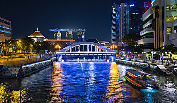 新加坡河,桥,夜晚,新加坡,东南亚