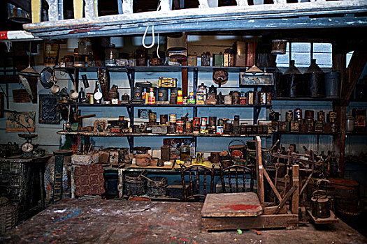 老,工具,架子,满,古式物品,博物馆,安卡森,北荷兰,荷兰,欧洲