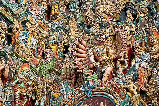 彩色,雕塑,神,魔鬼,楼塔,门楼,安曼,庙宇,马杜赖,泰米尔纳德邦,印度,亚洲