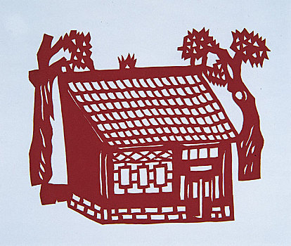 剪纸－陕西风俗房子一边盖