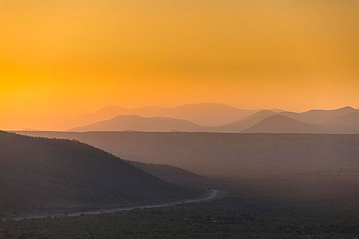 俯视,山景,日落,卡奥科兰,纳米比亚,非洲