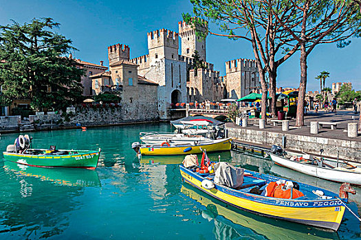 港口,西尔米奥奈,城堡,背景,加尔达湖,意大利