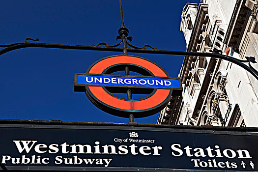 英格兰,伦敦,威斯敏斯特,地下,标识,户外,威斯敏斯特站