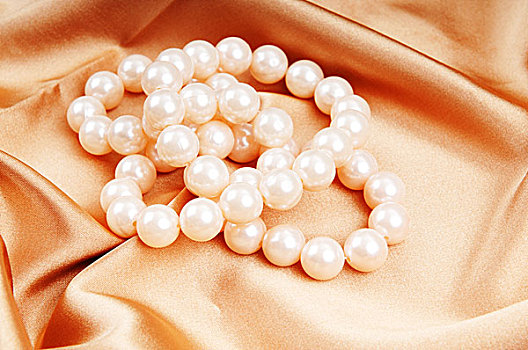 珍珠项链,鲜明,绸缎,背景