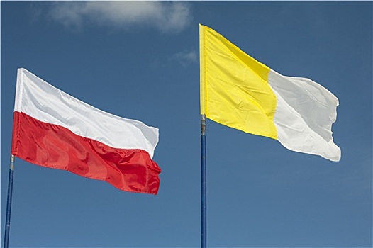 波兰,梵蒂冈,旗帜,风,天空