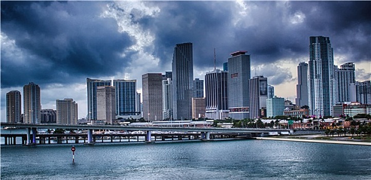 迈阿密,城市天际线,全景,城市,摩天大楼