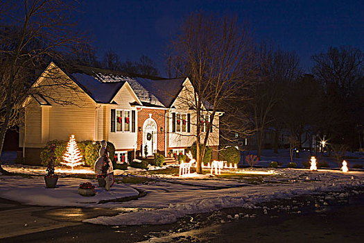 圣诞装饰,正面,房子,夜晚