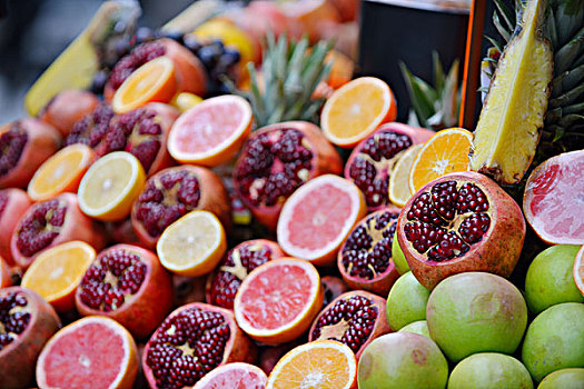 彩色,展示,水果,背景,传统,市场,就绪,新鲜,果汁,饮料