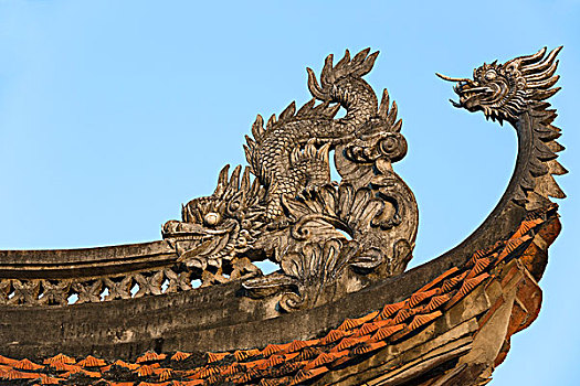 越南,省,盖屋顶细节,庙宇,国王,朝代,11世纪,建筑,毁坏