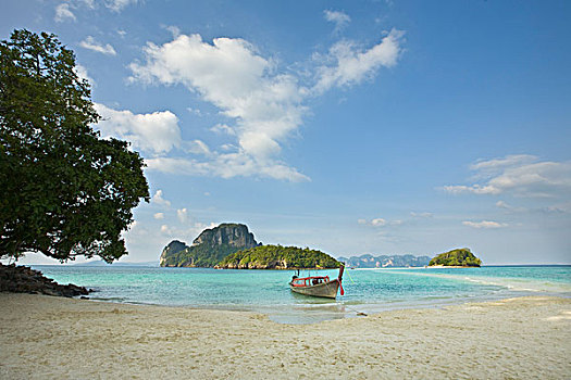 渔船,海滩,甲米,泰国