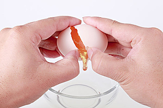 两只手将打开的鸡蛋放在玻璃碗里