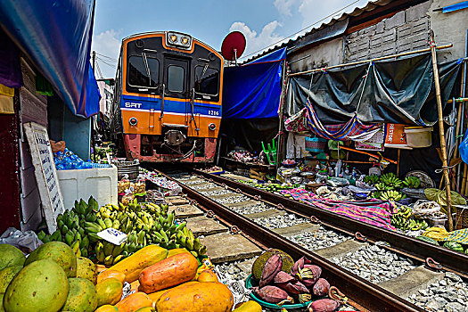 铁路,市场,曼谷,泰国,亚洲